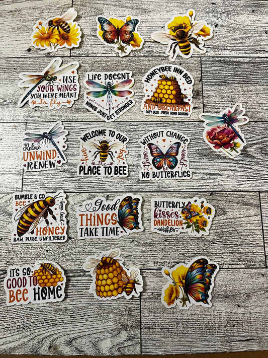 Bees, butterflies and dragon flies stickers